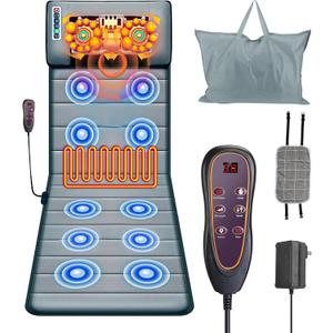 Full Body Massage Mat with Heat,Massage Mattress with Shiatsu Neck Massager & Movable Neck Back Massager Pillow,10 Vibrating Motors,9 Massaging Modes & Timer for Back Leg Pain Relief