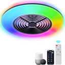 24" Low Profile Ceiling Fan with Lights, Smart LED Bladeless Ceiling Fans with RGB Lights and Remote/APP/Voice Control, Modern Flush Mount Ceiling Fan for Bedroom/Living Room