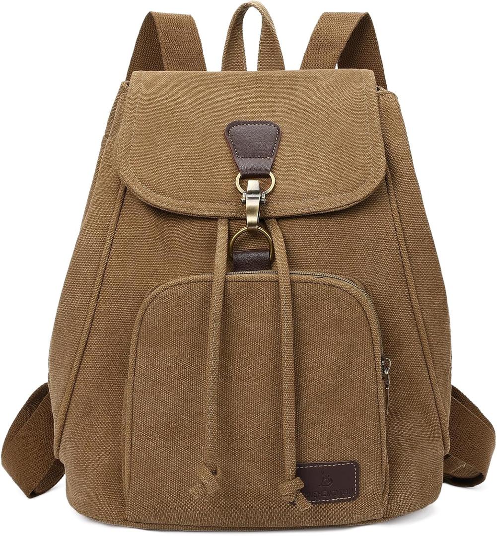 GAEKEAO Small Backpack for Women Canvas Mini Backpack Purse Casual Daypack for Daily Travel Work Sports College Shopping (Coffee)