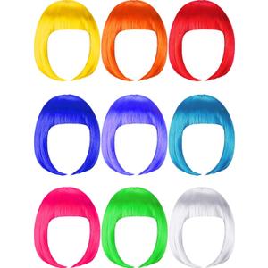 WILLBOND 9 Pieces Short Bob Hair Wigs Multicolored Cosplay Costume Wig Daily Party Hairpiece for Women Girls (Orange, Green, Violet, White, Blue, Pink, Red, Yellow, Sky Blue)
