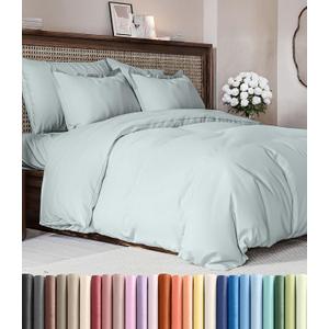 Duvet Cover King Size Set - Extra Soft King Size Duvet Cover 104 x 90 with 2 Pillow Shams - Hotel Luxury, Easy Care and Fade Free w/ Zipper Closures & Ties - Comfy Breathable Bedding Set (Ice Blue)