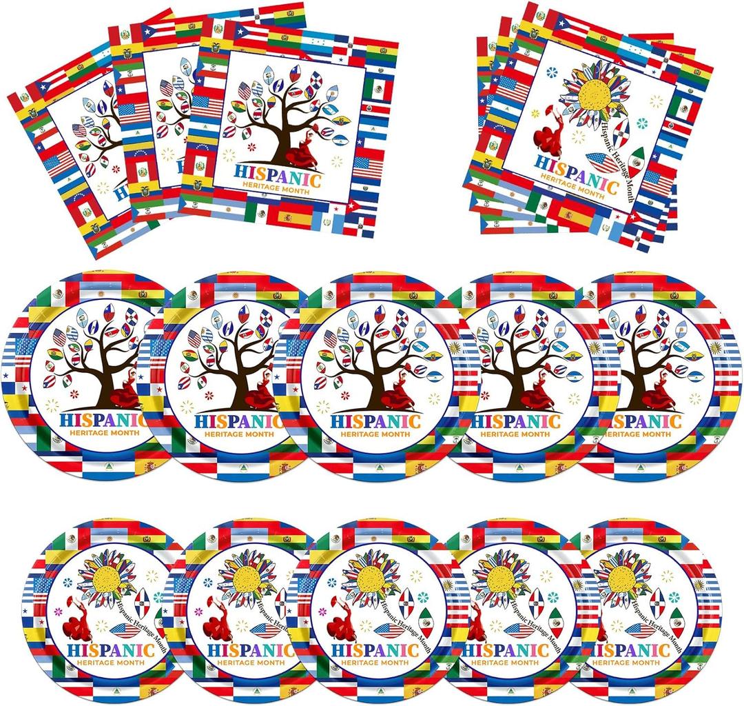 Hispanic Heritage Month Decorations - 60Pc Spanish Classroom Set - Includes White Hispanic Decorations & Latino Heritage Month Napkins