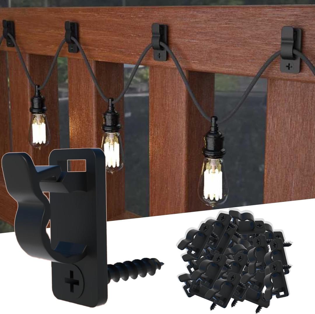 80Pack Outdoor String Light Clips Screw-in Hooks,Weatherproof Cable Hangers and Clips for Hanging Fairy Lights for Christmas, Festival,Patio, and Fence Decorations