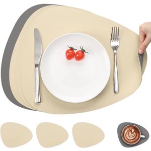 Myir JUN Placemats, Dual-Sided Placemats Waterproof Faux Leather Placemats Set of 6 Place Mats and Coasters Non-Slip Washable Table Mats for Dining Table (Gray Wheat, Set of 4)