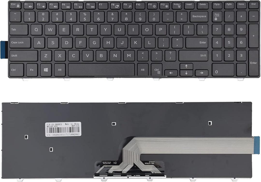 Laptop Replacement Keyboard with Frame Compatible with 15 3000 5000 3541 3542 3543 3551 3552 3558 3593 3567 5542 5545 5547 5755 5551 5558 5552 5758 5759 5559 Laptop NO Backlight (Without Backlight)