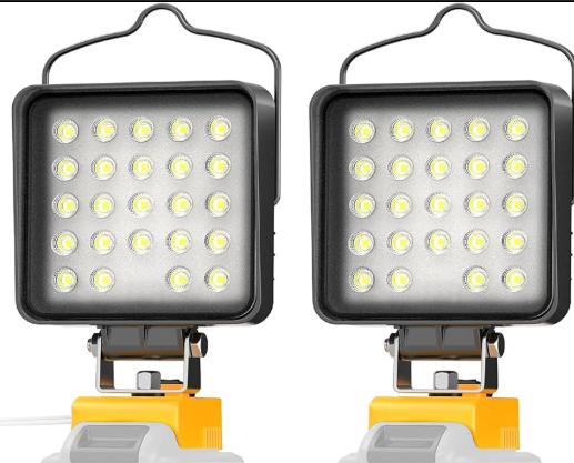 2 Pcs Cordless LED Work Light for Dewalt 20v Max Battery, 112W 11200LM Battery Light for Dewalt 20v Tools, Portable Outdoors Flood Lighting with USB & Type-C Charging Port, Low Voltage Protection