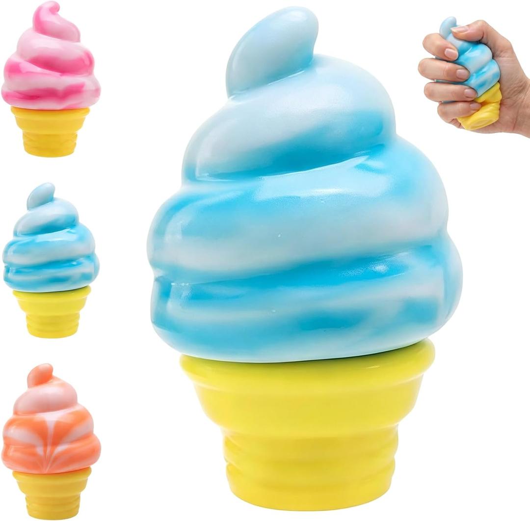 Ice Cream Squeeze Squishy, Ice Cream Cone Squishy, Slow Rise Sensory Fidget Toy, Easter Basket Stuffers Party Favors Summer Sensory Stress Relief, Kawaii Dessert (Blue)