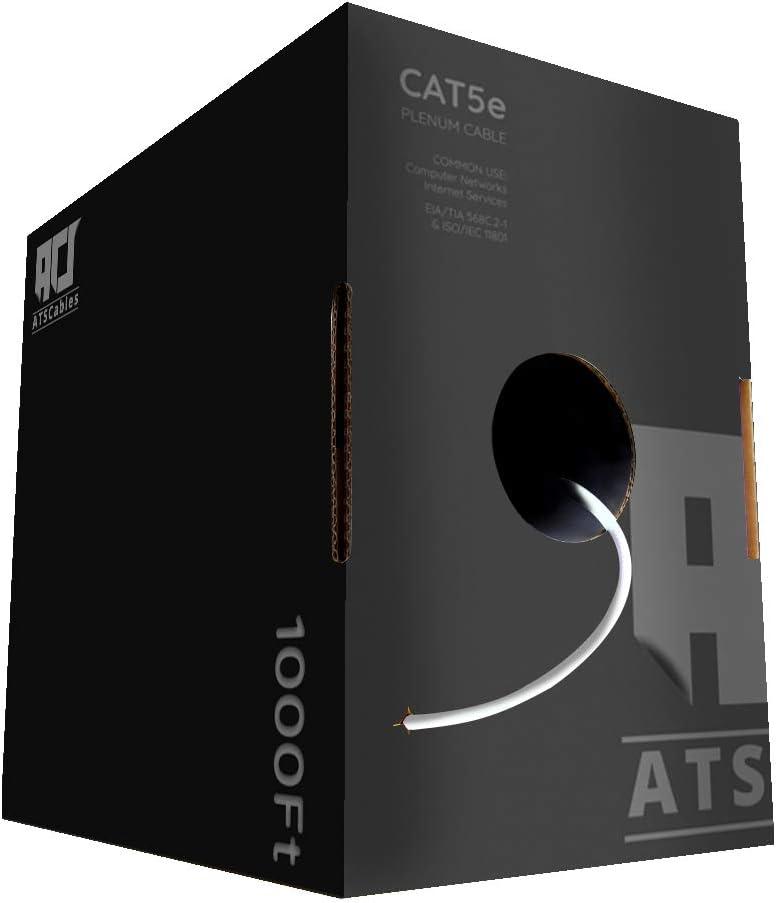 CAT5e Plenum (CMP) Cable, 1000FT | 24AWG 4Pair, 350MHz Solid Network Cable Unshielded Twisted Pair (UTP), White, Gray Color (White)