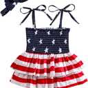 Noubeau Toddler Baby Girl 4th of July Dresses Independence Day Outfit Kid American Flag Stars Stripes Patriotic Dress Clothes