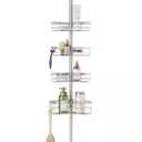Zenna Home Tension Pole Shower Caddy Corner Organizer, Adjustable Standing Shower Caddy with 4 L-shaped Baskets and Hooks, Rust Resistant Bathroom Tension Rod Organizer, 60 to 97 Inch, Satin Nickel