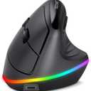 TECKNET RGB Rechargeable Wireless Ergonomic Mouse - USB+Bluetooth Multi-Device LED Vertical Mouse with 11 RGB Backlight Modes, 4800 DPI Adjustable, Ergo Mice for Windows and Mac, Black