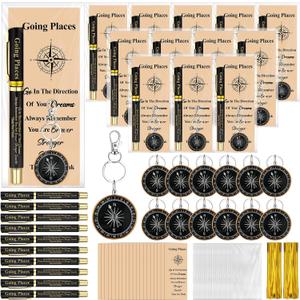 Sayglossy 80 Pcs Class of 2026 Compass Party Favor Graduation Gifts Bulk for Senior Night Students Congrats Grad Compass Keychain Souvenir Nautical Ballpoint Pen with Card and Bag for Graduation Gifts