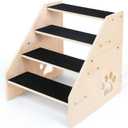 Dog Stairs, Wooden 4-Step Dog Ramp for Small Medium Older Cat, Puppy Essentials Pet Step Ladder for High Bed Couch Car