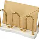 Mail Holder Organizer Countertop, Metal Mail Sorter for Desk, Cutout Mail Storage Bills Organizer Letter Tray Design with Bamboo Base for Home Office (White)