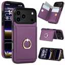 LOHASIC for iPhone 17 Pro Case Wallet with Card Holder, 360° Rotation Ring, RFID Blocking, 5 Card Slots, PU Leather 6.3" Cover for Apple 17 Pro Men Women, Purple