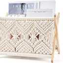 Mkono Macrame Magazine Rack Boho Storage Holder Standing Basket for Books, Newspapers, Swaddle Blanket, Dorm Essentials, Living Room, Bathroom, Office, Nursery, Home Decor, Medium Size, 14”L x 10”W