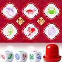 BAU Cua Ca Cop Game Set, Vietnamese Lunar New Year Dice Game with Mat, 3 BAU Cua Dice and Shaker Cup, Fish Crab Prawn Game for Holiday Parties and Cultural Celebrations