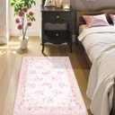 LIVEBOX Floral Pink Washable Entryway Rug, 2x3 Boho Bathroom Rugs Non Slip Soft Bedroom Accent Rug, Ultra Thin Flower Small Throw Rugs for Entryway Indoor Door Mat for Kitchen Bedside, Pink