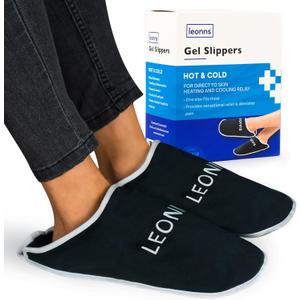 LEONNS Gel Ice Pack Slippers - Provides Hot and Cold Therapy for Foot Pain, Neuropathy Pain Relief for Feet, Gout Relief, Swollen Feet, Plantar Fasciitis and Heel Spurs- One Size Fits Most (Black)