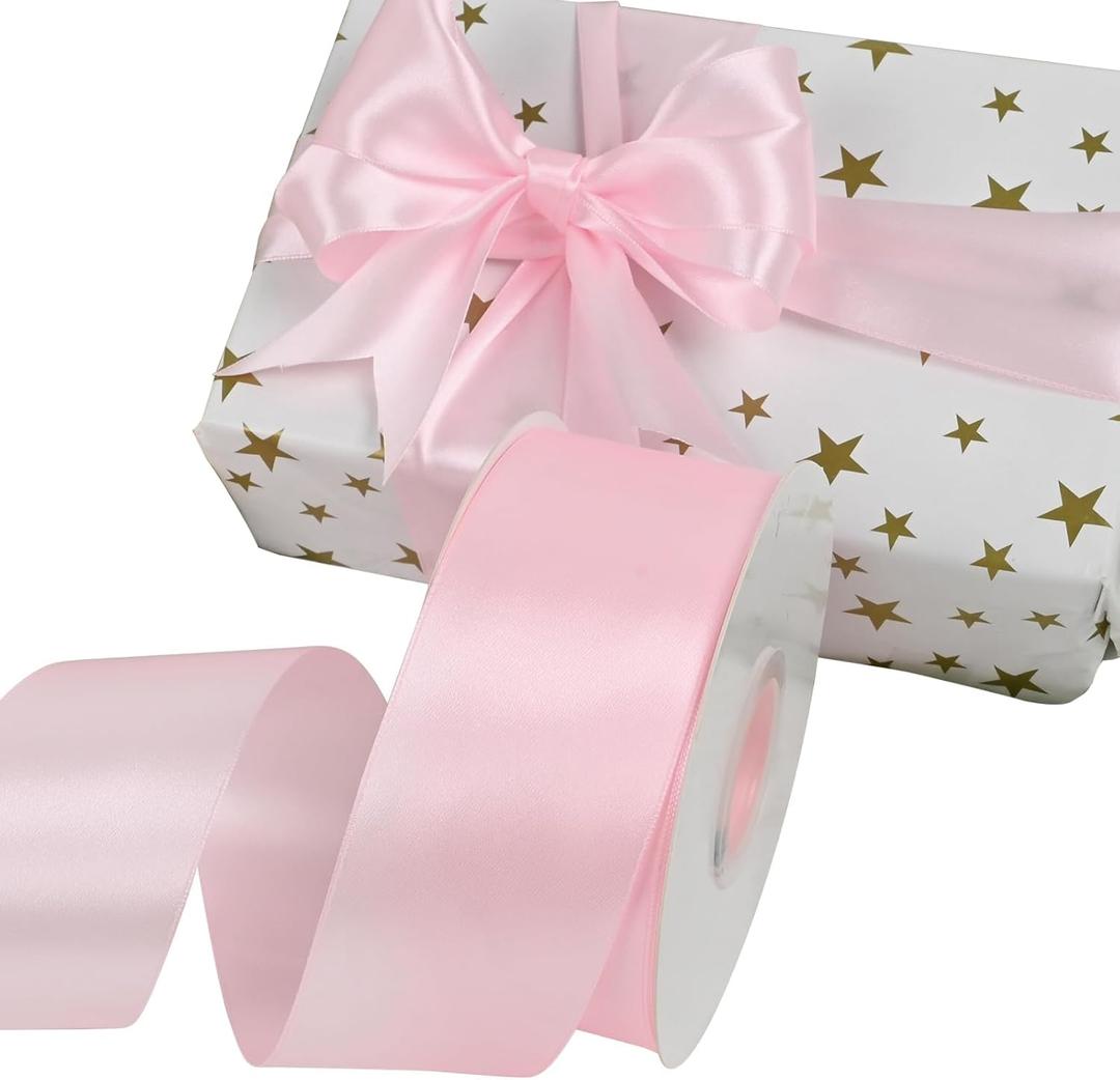 Double Face Pink Satin Ribbon 2 Inch X 50 Yards Polyester Pink Ribbons for Gift Wrapping Fabric Ribbon for Crafts Flower Bouquet Sewing Arts Wedding Party Decoration
