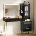 Arulvmrn 47.24" Big Modern Vanity Desk with Mirror and Lights, Vanity Desk with 29.53" HD Lighted Mirror, Makeup Vanity with 5 Drawers and Storage Shelves and Charging Station, Black2