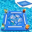 Floating Mahjong Table for Pool, EVA Floating Mahjong Mat with Tile Slots and Drink Holder for Card, Dominoes, Poker, Adult, Summer Beach Water Game, 29.5 x 29.5 Inches(Hydrangea)
