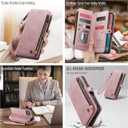 Defencase Compatible with iPhone 15 Pro Max Case Wallet with RFID Blocking Card Holder for Women Men, PU Leather Magnetic Snap Flip Zipper Strap Wallet Phone Case Fit for iPhone 15 Pro Max, Rose Pink