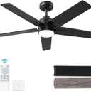 52 Inch Black Ceiling Fan with Light and Remote Control,Dimmable 3 Color Temperatures LED Ceiling Fan,6 Speeds Reversible DC Motor,5 Blades Modern Ceiling Fans for Indoor or Covered Outdoor