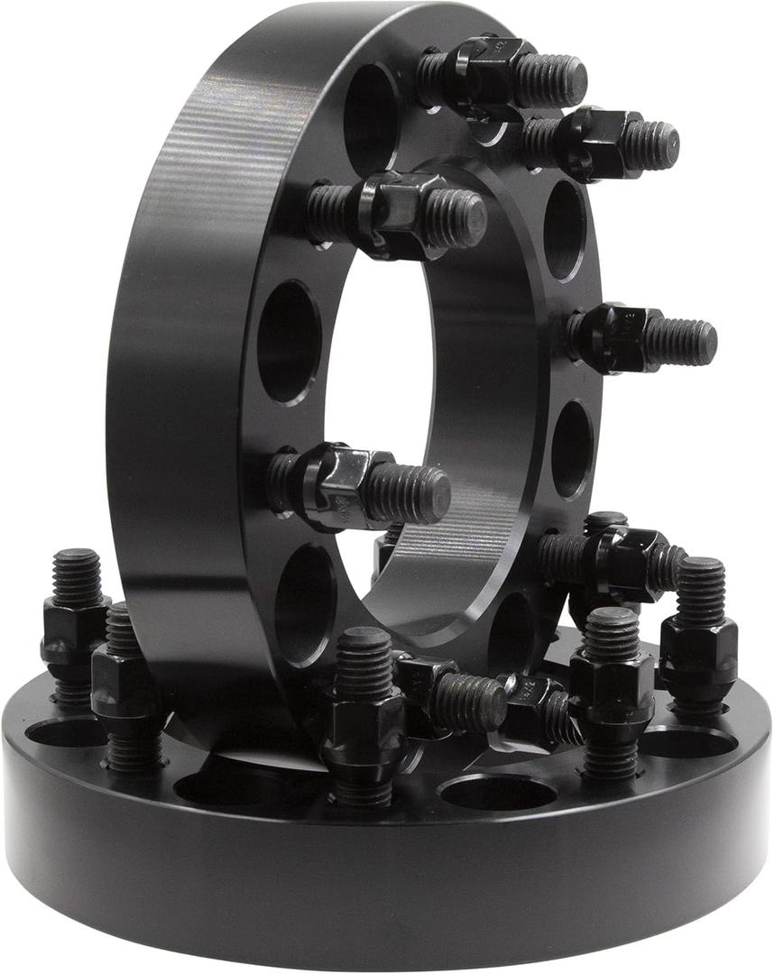 Wheel Accessories Parts 2 Pcs Steel Wheel Spacers Adapters 8 on 170mm 8x170mm 1.5 Thick 124.9mm Hub M14 2 14x2 Thread Stud Fits Ford F250 F350 Super Duty Single Rear Wheel  Dual Rear Wheel F&R (Black Anodized)