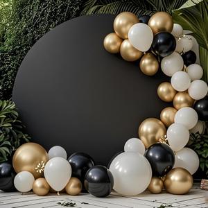 7.2FT Black Round Backdrop Cover -Foldable Polyester Circle Background for Wedding Birthday Party Photography Decoration