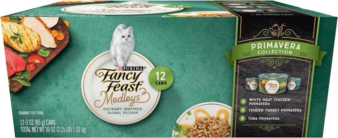 Purina Fancy Feast Wet Cat Food Variety Pack, Medleys Primavera Collection - (2 Packs of 12) 3 oz. Cans (EXP 03/31/28)