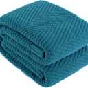 Knitted Throw Blanket 50"X60", Teal Knit Throws for Bed, Super Soft Boho Chevron Blankets for Couch Sofa Chair Room Decor, Textured Decorative Farmhouse Cozy Lightweight