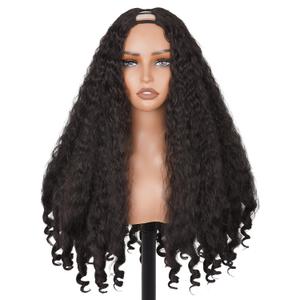 PREMPO Afro V Part Wig Kinky Curly Wigs for Black Women, 180% Density Synthetic Kinky Curly Clip in Half Wig with Bouncy Curls (Natural Black #2, 22 Inch)