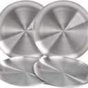 TOPZEA Pack of 4 304 Stainless Steel Dinner Plates, 10 Inch Matte Polished Metal Round Camping Dishes Set Rust-Proof Food Serving Platter for Salad, Appetizer, Fruit, Dessert, Dishwasher Safe 
Silver