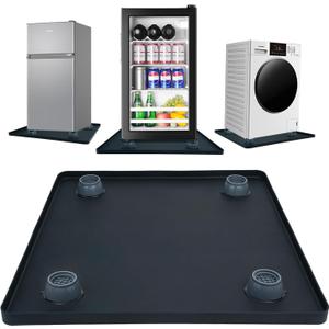 Mini Fridge Silicone Mat with 4 Base Raisers, 23.6"x23.6" Under Refrigerator Drip Pan Floor Protector - 0.8" Raised Edge Prevents Water Leaks & Floor Damage for Fridge, Washer, Dryer, Cooler