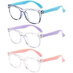 FANNYGO 3 Pack kids Blue Light Blocking Glasses for girls boys Computer Blue Light Blocking Glasses For Age 3-9 (Light blue + Light purple + Light pink)