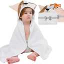 Mooreeke 2 Pack Toddler Towels - 100% Cotton Toddler Hooded Towels - Soft Baby Bath Towel with Hood for Newborn - Comfort Towel for Baby Girls and Boys - Animal Shaped (Puppy & Fox)