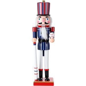 Blosssound 15 Inch Christmas Baseball Nutcracker Decorations Wooden Baseball Player Nutcracker Figurine Red and Blue Sports Game Ornament Winter Christmas Holiday Table Decor Party Favor Supplies