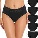 RHYFF Womens Underwear Cotton Bikini Panties Lace Soft Hipster Panty Ladies Stretch Full Briefs 5 Pack (3X-Large, Black)