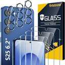 firtstnow 3 Pack for Samsung Galaxy S25 Screen Protector Tempered Glass + 3 Pack Camera Lens Protector, Military Grade Shatterproof, 9H Hardness, Fingerprint Unlock, Case Friendly 6.2 Inch