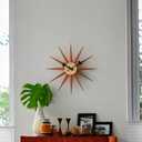 SHISEDECO Modern Mid Century Retro Silent Wood Wall Sunburst Clock Orange, Large