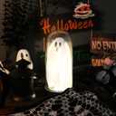 Halloween Decor Light Up Ghost in Dome Cloche Lighted Ghost for Home Mantel Tabletop Party Holiday Table Centerpieces Indoor Decorations