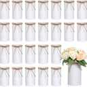 Rustic Vase for Table Centerpieces 5.91 Inch Flower High Vase with Twine Bow Vintage Farmhouse Decor for Wedding Reception Dining Baby Shower Home Galvanized Metal Buckets(White,24 Pcs)