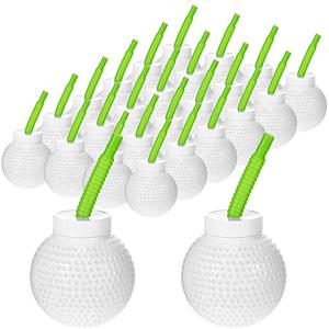 Sumind 24 Set Golf Ball Cups with Straws and Lids, 10 oz Plastic Reusable Golf Party Cups Bulk for Kids Birthday Theme Party Supplies