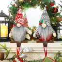 home Christmas Stocking Holder, Soft Stuffed Christmas Gnome Metal Stocking Hangers, Rustic Farmhouse Christmas Stocking Hooks for Fireplace, Mantle, Shelves Decorative Ornaments