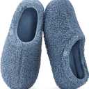 HomeTop Women's Fuzzy Curly Fur Memory Foam Loafer Slippers with Polar Fleece Lining (9-10, Cerulean)