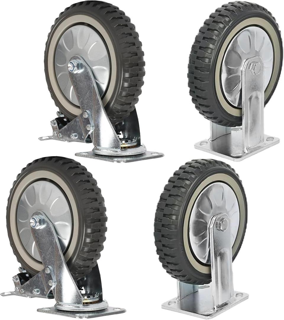 uyoyous 8 Inch Solid Caster Wheels Casters Heavy Duty Anti-Skid Polychloride Rotating Caster Wheels with 360 Degree Bearing Castors Top Plate with Brake 2 Fixed, 1760 lbs Capacity