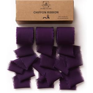 DORIS HOME Plum Chiffon Ribbon for Flower Bouquet, 1.5" x21Yd Fabric Ribbon for Gift Wrapping, Handmade Frayed Ribbon for Wedding Christmas Decorations