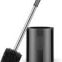 Toilet Brush and Holder, Compact Size Toilet Bowl Brush with Stainless Steel Handle, Small Size Plastic Holder Easy to Hide, Space Saving for Storage, Drip-Proof, Easy to Assemble, Deep Cleaning