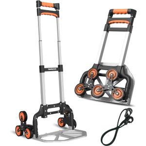 Stair Climbing Folding Hand Truck, 200LBS Aluminum Hand Cart Dolly with 6 Wheels & Bungee Cord, 2-Level Adjustable Handle (38" & 43.3"), Lightweight Portable Hand Truck for Moving, Shopping, Travel